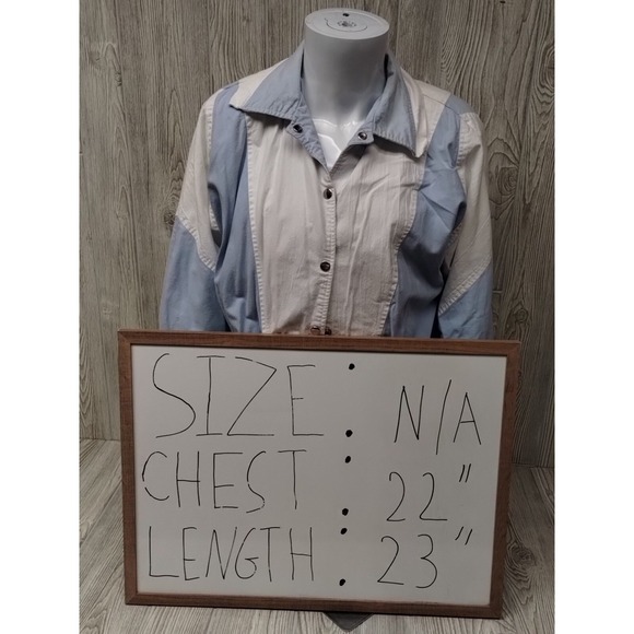 Women's MED White Blue Jacket Snaps Long Sleeve Stripes Pockets Cotton Nylon - Picture 6 of 6